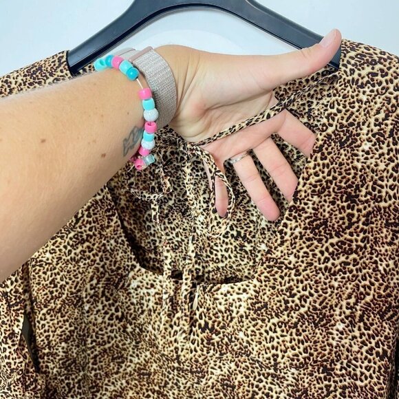 Faithfull The Brand Fontane Charlie Leopard Mini Dress Brown XL Puff Sleeves NWT - Picture 3 of 10